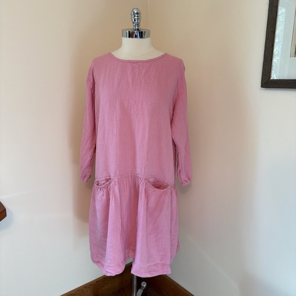 Vikolino Pink Linen Dress w/Pockets M/L